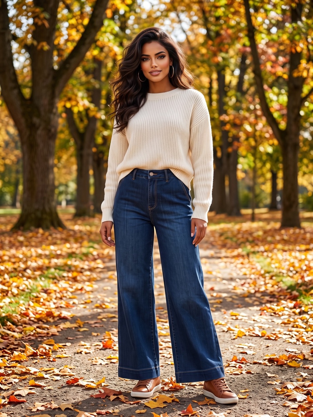 B818. Stylish Wide Leg Dark Blue Jeans